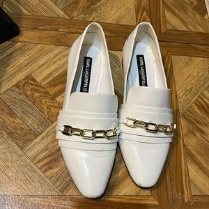 Karl Lagerfeld White Patent Leather Loafers